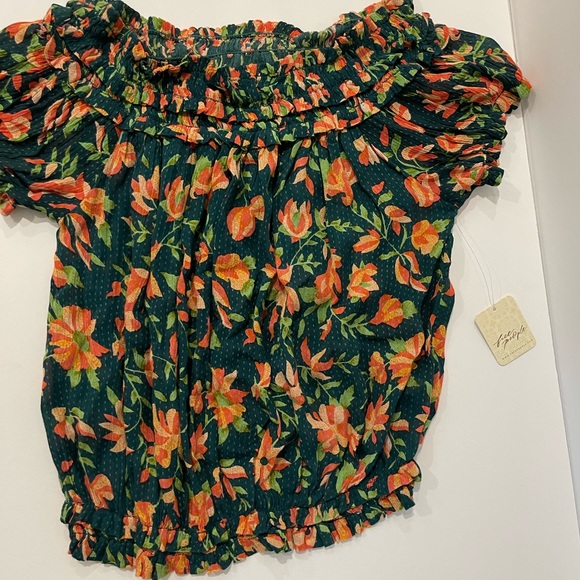 Free People Floral Print Blouse Size XS Green garden floral print off shoulder - Picture 4 of 10